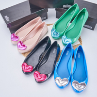 2023 รุ่นใหม่ Melissa รองเท้าเจลลี่ Melissa Love Round Head Flat Cushion Single Shoes รองเท้าผู้หญิงพร็อพแมทช์ลุคง่าย ~