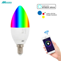 Melery E14 WiFi LED Candle Bulb 5W Equal 40W RGB 6000K Colour Changing Wireless Night Light Remote Control by Alexa Google Home