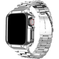 TPU Protector Case+Metal Strap For Apple Watch Ultra Band 49mm 45/44mm 41mm 40/38 Stainless steel Bracelet series 3 5 6 se 7 8 9