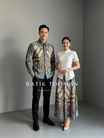 COUPLE BIRUNI SOFT DENIM Sarimbit Kemeja Rok Batik Flared Payung Bahan Katun Halus Primisima Rok Bat