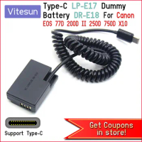 USB Type C Power Bank Adapter LP-E17 Dummy Battery ACK-E18 DR-E18 DC Coupler for Canon EOS RP 750D 760D 800D 850D 8000D