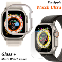 Glass+Matte Watch Cover for Apple Watch Series 8Ultra 49mm Screen Protector Hard PC Protective Case Bumper for iwatch8 Pro/Ultra