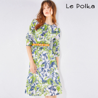 Le Polka 抽象綠意印花長洋裝-女