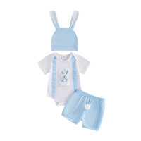 Infant Baby Easter Clothing Set Bunny Embroidery Romper Shorts, Hat