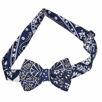 【Hermes 愛馬仕】經典Bow tie繽紛花紋造型蝴蝶結領結(深藍H782979S-BLUE)