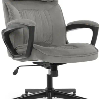 Executive Office Chair Ergonomic Computer Upholstered Layered Body Pillows,Contoured Lumbar Zone,Base,Fabric,Black/Grey