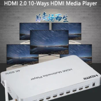 4K 60HZ HDMI2.0 10 Ways Multi Media Player HDMI Splitter 1x10 Video Streamer TV Stores USB Flash Disk 10 Channel Monitor Play