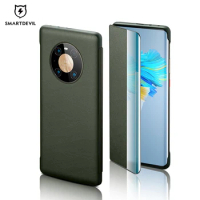 SmartDevil Smart View Flip Cover Leather Phone Case For Huawei Mate 40 Pro + Protector Back Cover With Touch View Litchi Stria