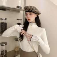 毛衣女設計感小眾法式蕾絲高領打底衫秋冬洋氣內搭小個子145針織