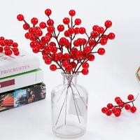 15pcs Red Christmas Artificial Red Berry Branch Home Table Decoration Foam Xmas Fake Berries Branches New Year DIY Wreath Gift