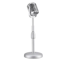 Classic Retro Dynamic Vocal Microphone Vintage Mic Universal Stand for Live Performance Karaoke Studio Record Silver