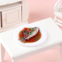 Dollhouse Home Decoration Simulation Braised Fish Chinese Cuisine Model Miniature Doll Kitchen Food Decor Pretend Play Toys