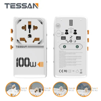 TESSAN 35W/65W/100W GaN Universal Travel Adapter with USB Ports Type C Fast Charging Power Adapter EU/UK/USA/AUS Plug for Travel