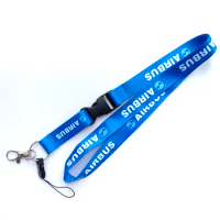1PC AIRBUS Lanyard Blue Polyester With Buckle Neck Hanging Keychain Suitable For ID Cards Flight Enthusiasts Gifts