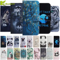 Painted Animal Leather Wallet Phone Case For Samsung Galaxy S8 S9 S10 Plus S10E S7 Edge S6 Case Cover Wolf Dog Pattern Funda