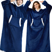 Oversized Hoodie Blanket Women Winter Thicken Warm Fleece Super Long Sweatshirt Couple Plush Hooded Giant TV Blanket Pullovers