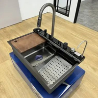 MOZU Kitchen Sink Hitam 8 Tuts Piano MZU-1002S dengan LED & Honey Comb - Wastafel Dapur Premium Stai