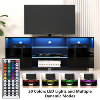 LED TV Stand for 55 inch TV, Modern Entertainment Center with Storage Shelves, High Glossy TV Cabinet for Living Room