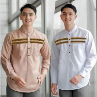 Baju Muslim Koko Kurta Lengan Panjang Katun Motif PJ Ukuran M-XXL Kantong Depan Pria Dewasa Nyaman
