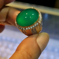 Natural Cincin Akik Bacan Gulau Ijo Botol Super Kristal Giwang Top HQ Ring Perak