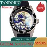 Tandorio New 41mm 62MAS Diver Titanium Watch Japan NH35 Sea Wave Dial Automatic Men Mechanical Watches Sapphire 30Bar Luminous