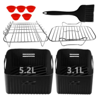 Silicone Air Fryers Liner with Heat Resistant Mitts Reusable Air Fryers Accessories Air Fryers Liner with Baking Rack