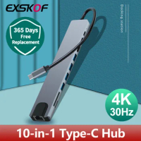 USB C HUB 10-in-1 Type C to HDMI 4K 60Hz SD TF PD 100W RJ45 1000Mbps Adapter For Macbook iPad Pro Air M2 M1 5Gbps USB C 3.0 HUB
