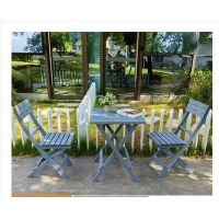 實木折疊桌椅組合（淺灰色55*88CM 1張方桌+2張折疊靠背椅）