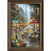 巴黎街頭風景畫歐式油畫美式入戶玄關裝飾畫豎版掛畫走廊過道壁畫