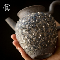 泥巴人巖礦日本銀珠帶耳公道杯手工拉坯陶瓷柴燒勻杯復古日式孤品