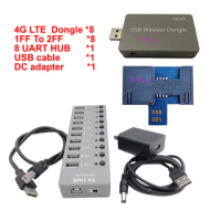 GSM 4G LTE 8 Pcs USB Wireless Modem + 8 Port UART Hub In Packs, Data STK Gps SMS IMEI Dongle Pool With Bulk Custom OEM