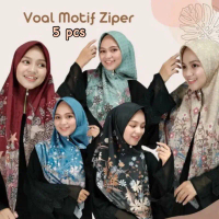PAKET HEMAT 90RB DAPAT 5 PCS HIJAB ZIPPER VOAL MOTIF JILBAB INSTAN RESLETING kERUDUNG SEGIEMPAT kEKI