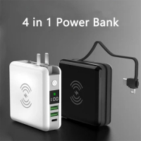 Qi Wireless Charger 10000mAh Power Bank Built in Cable Portable Charger External Battery Poverbank for Samsung iPhone Powerbank