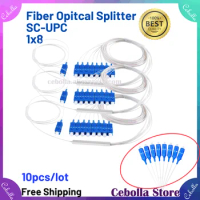10pcs Fiber Optic PLC Splitter 0.9mm Steel Tube 1*8 SC/UPC Mini Blockless 1X8 SC/ UPC Fiber Optic Splitter Connector