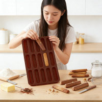 Sliga 15 Cetakan Kue Silikon Berbentuk Strip Panjang yang Terhubung untuk Kue Cerutu, Kue Financier,