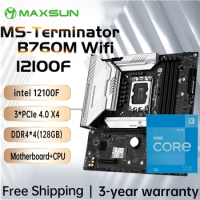 MAXSUN Gaming Motherboard Kit Terminator B760M D4 WIFI Mainboard with CPU intel i3 12100F [ without cooler] Computer Components