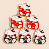 10pcs Lovely Chinese Lucky Cat Charms for Jewelry Making Handmade DIY Cute Animal Charms Pendants Necklaces Earrings Accessories