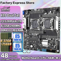 X99 Dual motherboard with 2* Xeon E5 2699 V4 CPU and 8*32GB 2400mhz DDR4 REG ECC Memory with 1TBGB M.2 SSD Support 10* SATA3.0