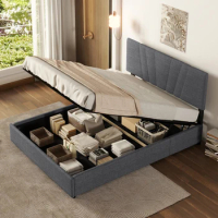 Full Size Upholstered Platform Bed with Lifting Storage, Bed Frame with Storage and Tufted Headboard,Wooden Platform Bed