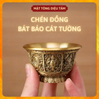 Chung nước thờ cúng bằng đồng, ly nước cúng phật hình khắc hình bát bảo cát tường chén nước thờ phậ