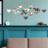 10pcs 3D Mirror Wall Sticker Love Hearts Acrylic Self Adhesive Tile Decals Removable Wall Sticker DIY Home Decor Art Mirr