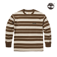 Timberland 中性款暗棕色長袖條紋T恤|A5Z4K968