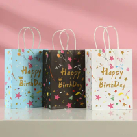 12PCS Kraft Paper Bags Happy Birthday Handles Gift Jewelery Packing bags Wedding Baby Christmas Party bags