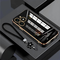 Soft Case For Itel A70 A50 A80 A60 A60s Case Plating Luxury Glossy With Flower Lanyard
