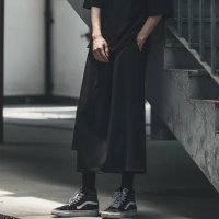Yamamoto Style Culottes Men's and Women's Samurai Pants Dark Wide-Leg Cropped Slit Japanese Casual