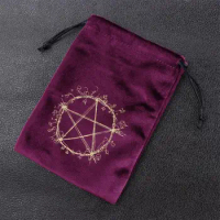 Velvet Witchcraft Supplies Embroidery Altar Pentagram Ta-rot Storage Bag Drawstring Package Oracle Card Bag Divination Bag