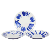 【yamaka】Moomin 嚕嚕米 藍色花卉系列 陶瓷餐盤三件組 13.5cm(餐具雜貨)