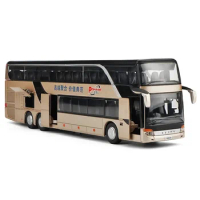 Bus children's toy bus large double-decker sightseeing bus simulation alloy door model car model