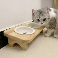 貓碗 貓碗陶瓷保護頸椎防打翻貓糧碗貓盆貓咪食盆水碗雙碗貓飯碗架實木