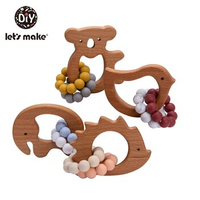 Let's Make Baby Toys Animal Beech Olive Oil Wooden Teether Food Grade Baby Teether Wooden Toys For Baby Rattle